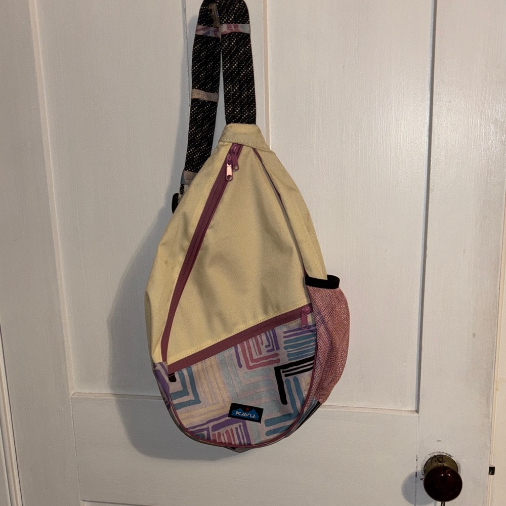 Kavu Cream and Pink Sling Bag with Geometric Design